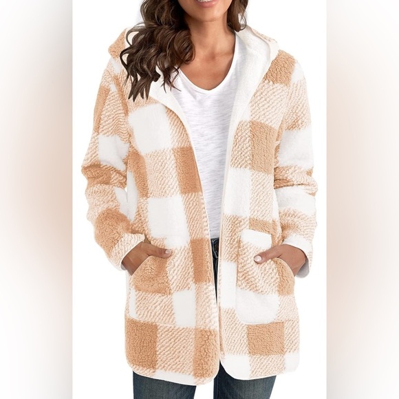 0316 - AMAZON Women’s 2X Sherpa Jacket Fuzzy Fleece Hooded Cardigan with Pocket - Picture 1 of 6